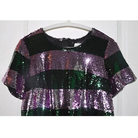 NWT Anthropologie Maeve Short-Sleeve Sequin Striped Top in Purple Motif - Picture 3 of 6